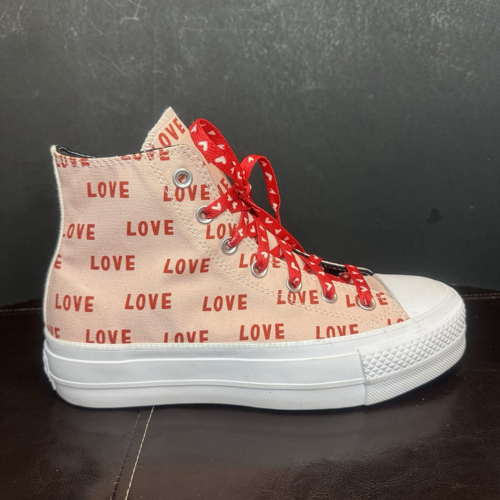 Converse Chuck Taylor All Star Platform Sneakers Size:8 High-top “Love”Pink EUC - Picture 10 of 11